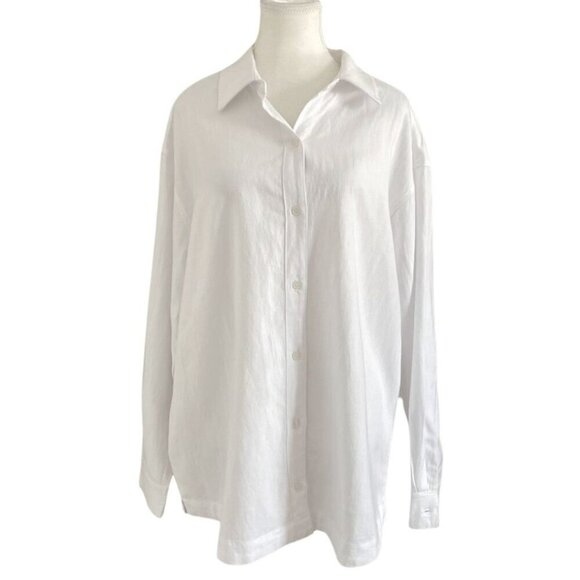 RHYTHM. CLASSICS WHITE LINEN BLEND LONG SLEEVE BUTTON DOWN SHIRT - S - Picture 1 of 9